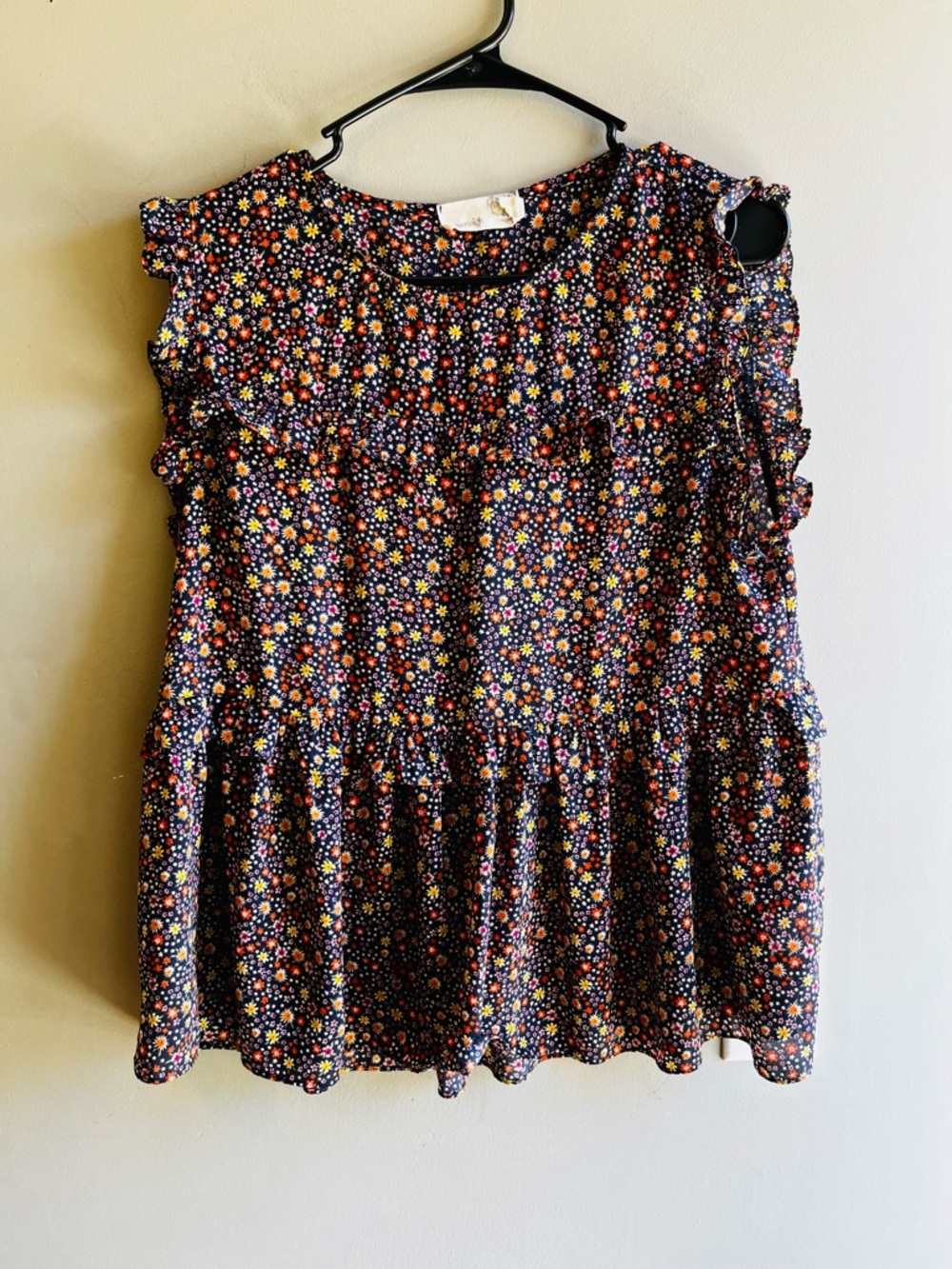 everleigh Navy Floral Ruffle Sleeveless Blouse Small